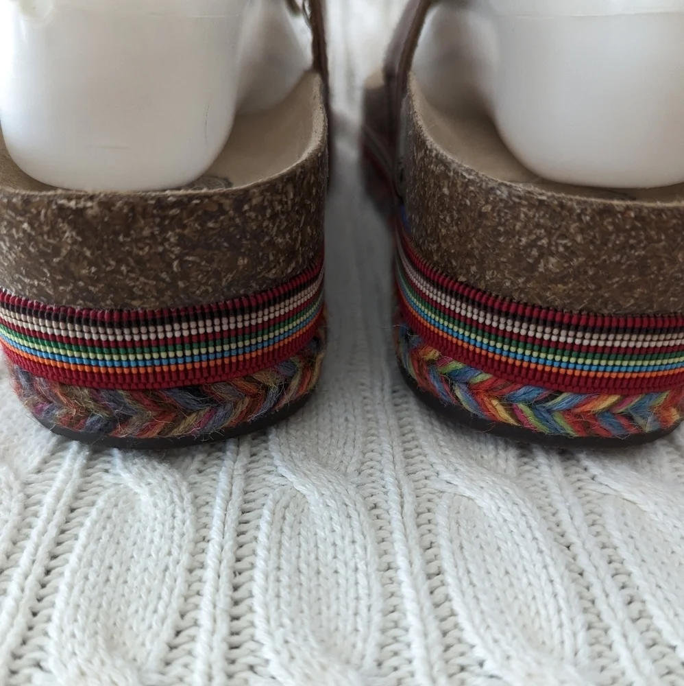 Espadrille Cork Platform‎ Sandals 10 Brown Multi color Thong Sandal rainbow - Picture 10 of 12